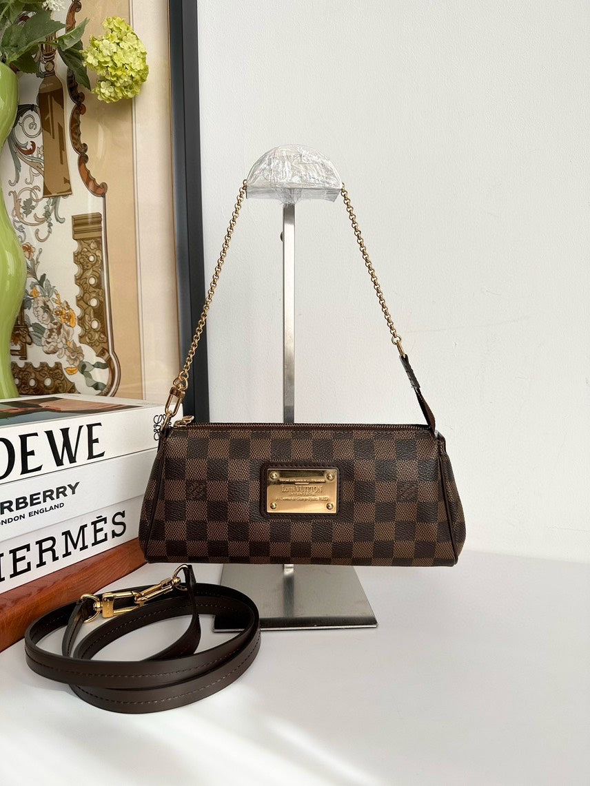 Louis Vuitton Eva Damier Ebene Canvas Crossbody Bag Brown Medium