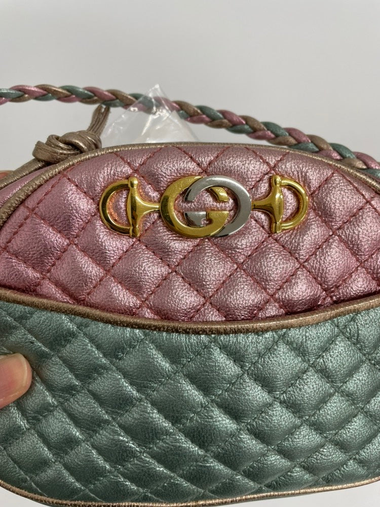 GUCCI Mini Pochette Metallic Pink & Green Crossbody Bag