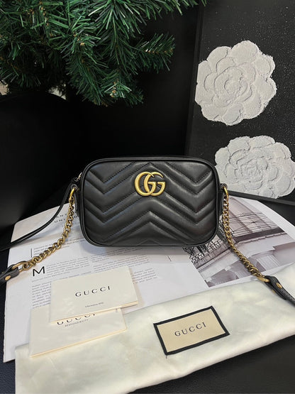 Gucci Marmont Black Gold Camera Crossbody Bag