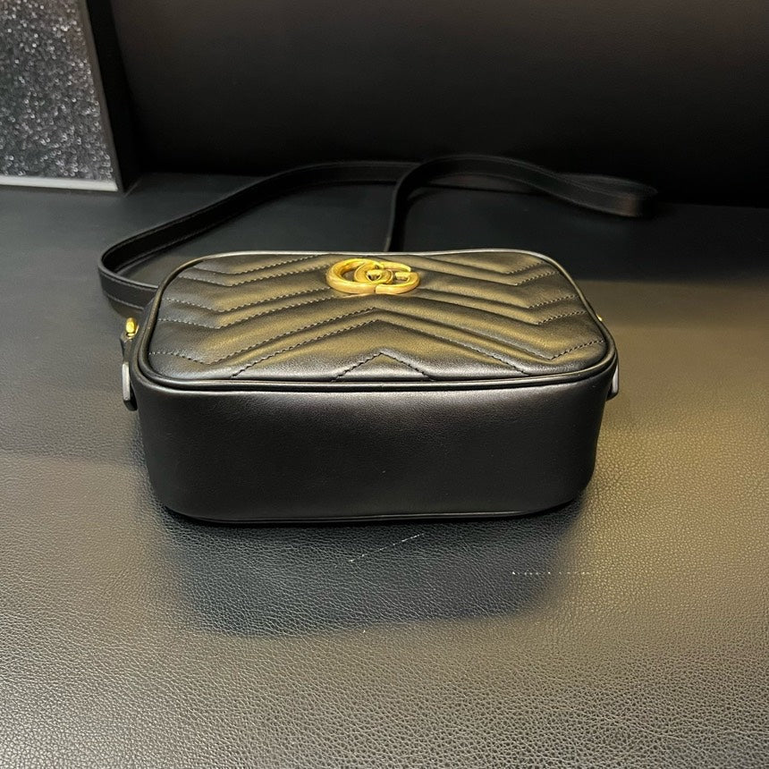 Gucci Marmont Black Gold Camera Crossbody Bag