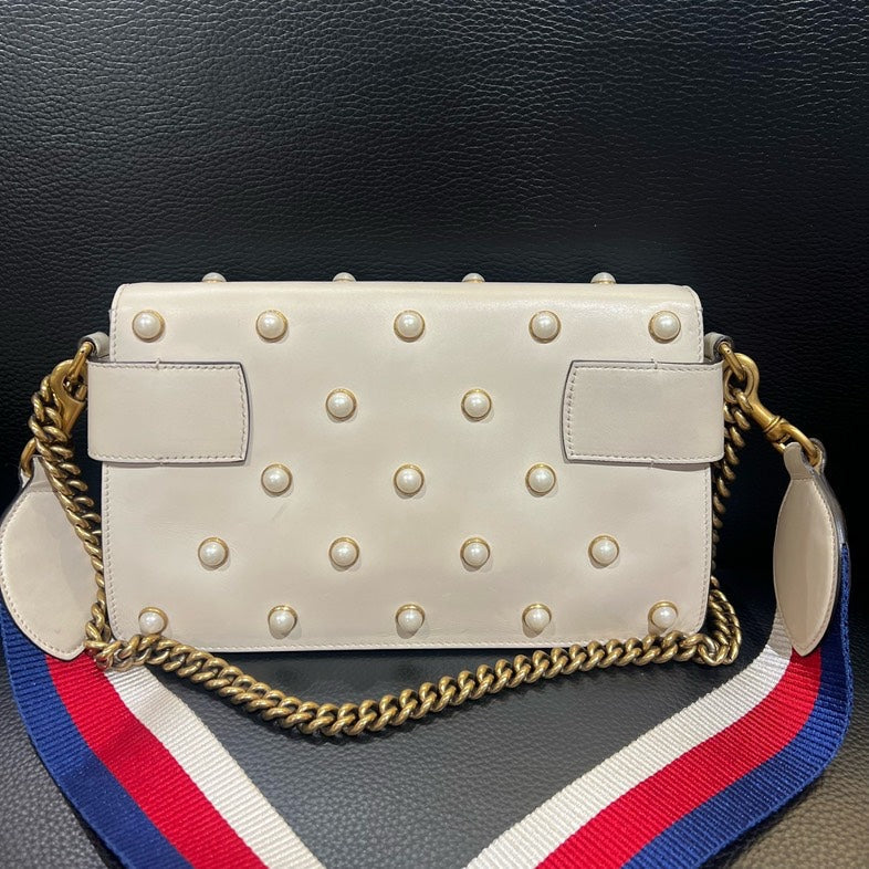 Gucci Broadway White Pearl Embellished Crossbody Bag