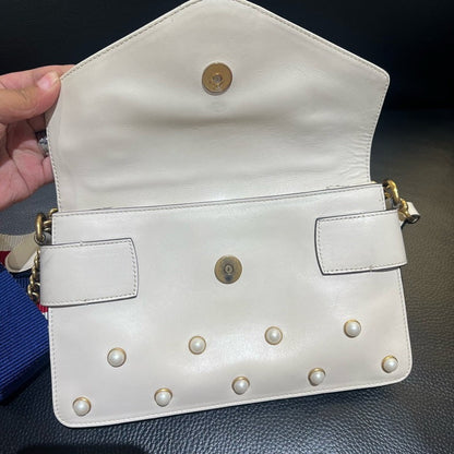 Gucci Broadway White Pearl Embellished Crossbody Bag
