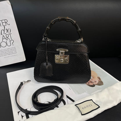 Gucci Bamboo Snakeskin Black Silver Crossbody Bag
