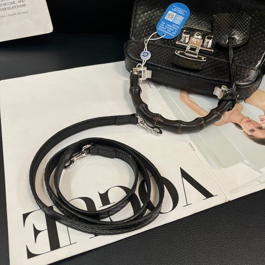 Gucci Bamboo Snakeskin Black Silver Crossbody Bag