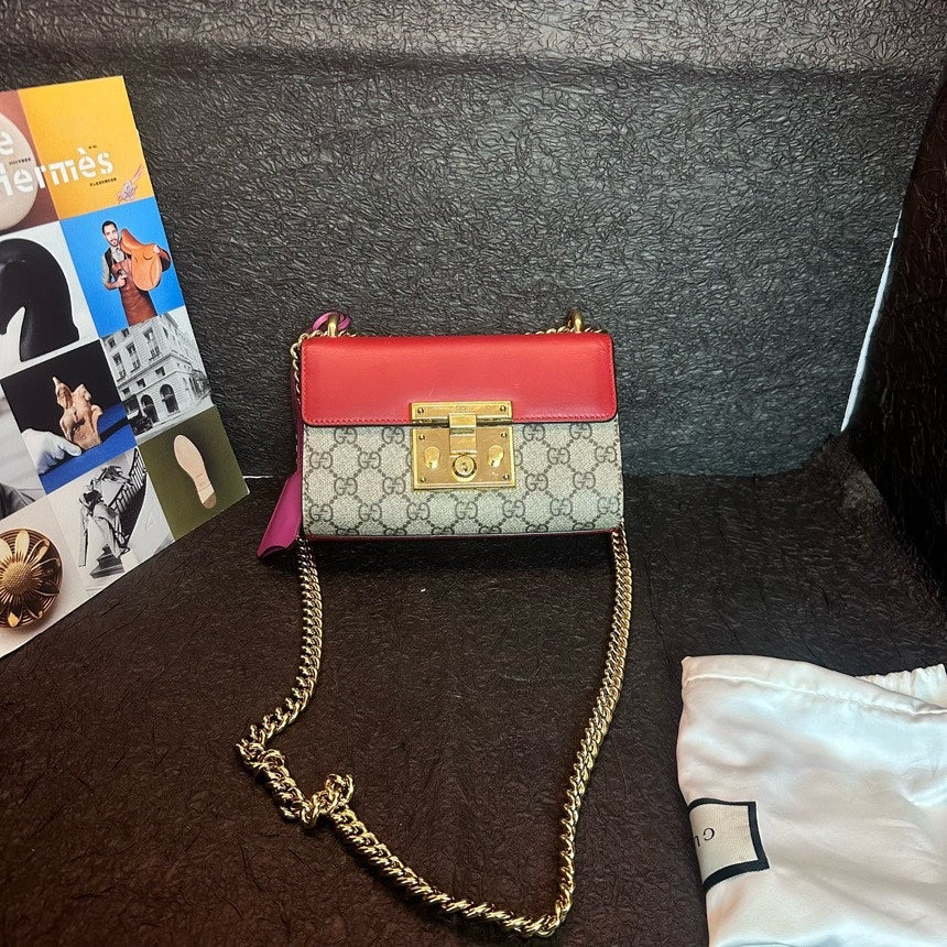 Gucci Flower Color Block Moonlight Treasure Box Chain Crossbody Bag