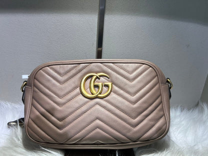 Gucci GG Marmont Camaro Camera Bag Beige Leather Crossbody