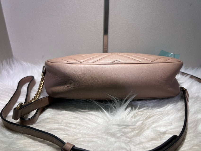 Gucci GG Marmont Camaro Camera Bag Beige Leather Crossbody