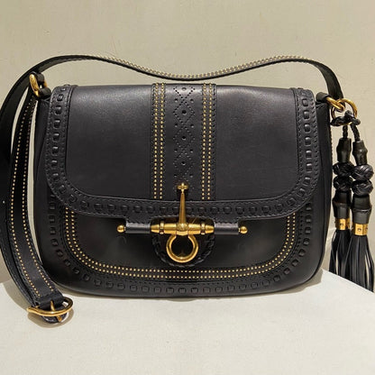 Gucci Black Leather Horsebit Chain Vintage Crossbody Bag