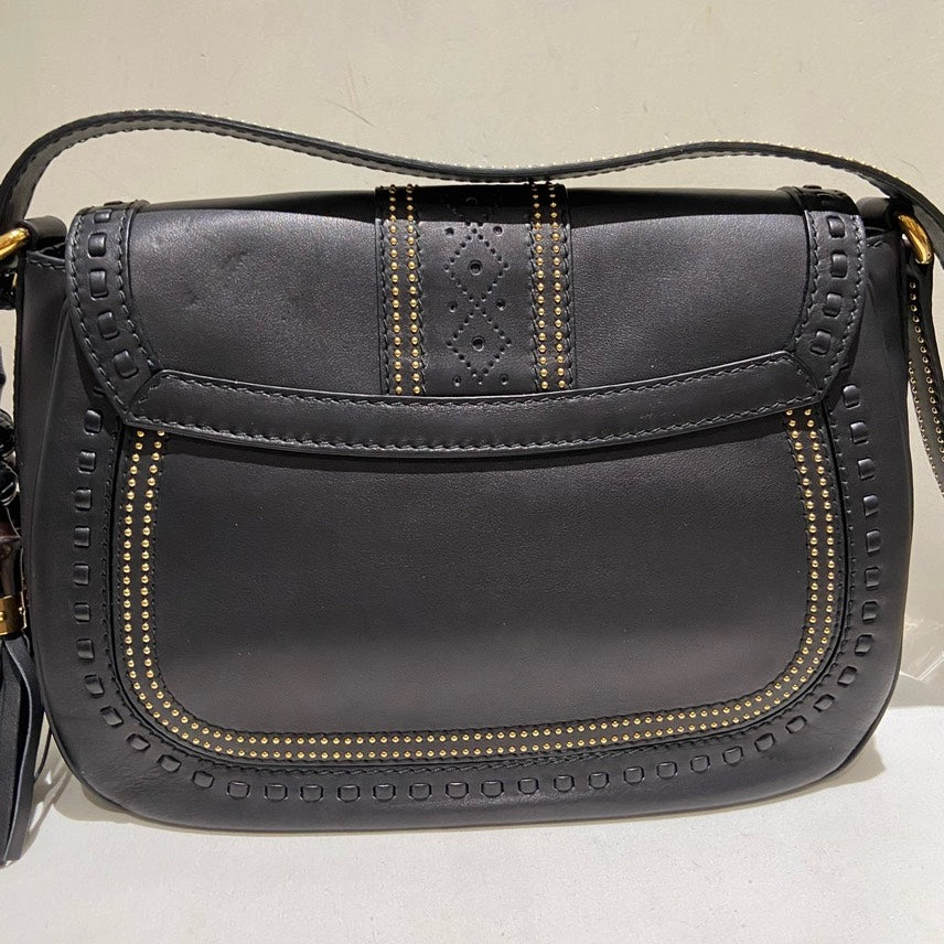 Gucci Black Leather Horsebit Chain Vintage Crossbody Bag