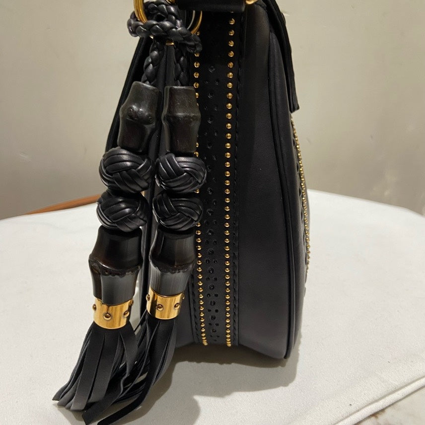 Gucci Black Leather Horsebit Chain Vintage Crossbody Bag