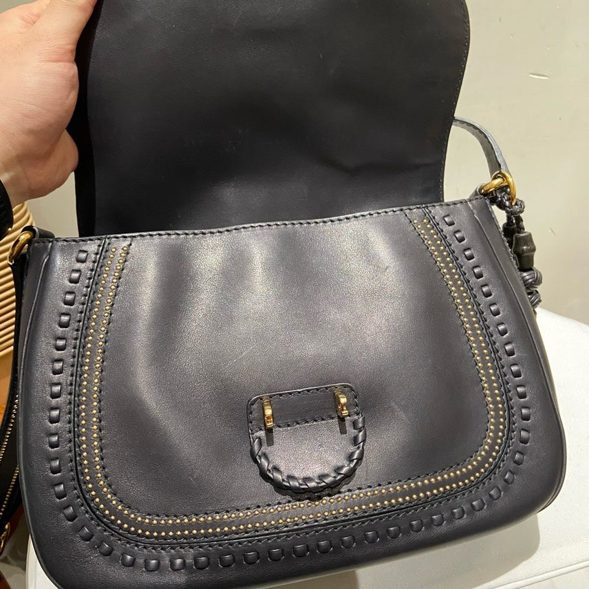 Gucci Black Leather Horsebit Chain Vintage Crossbody Bag