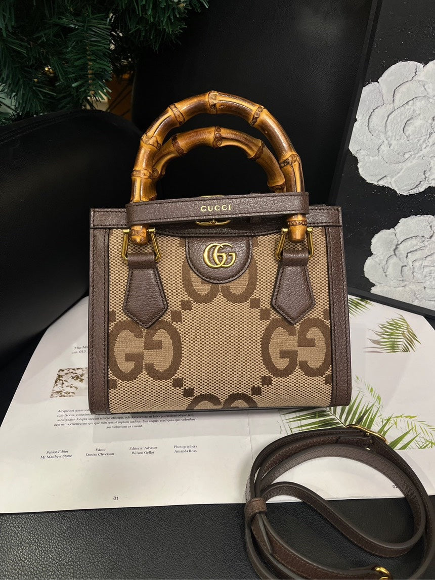 Gucci GG Marmont Brown Canvas Mini Tote Crossbody Bag #JM