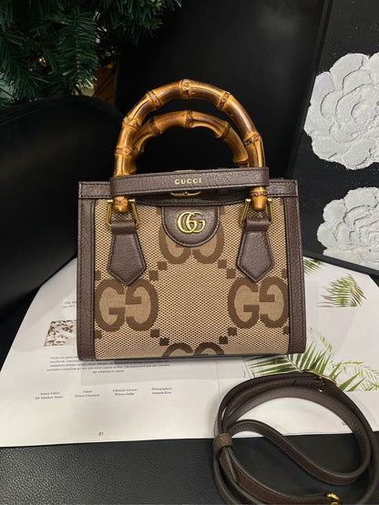 Gucci GG Marmont Brown Canvas Mini Tote Crossbody Bag #JM