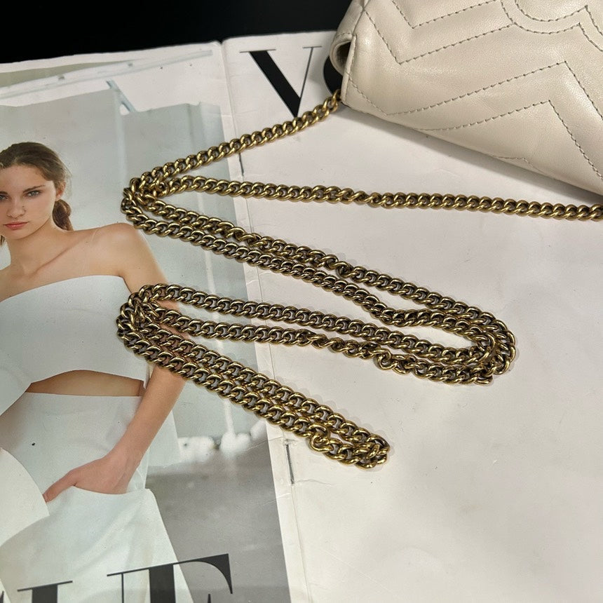 Gucci Platinum Mini Marmont Crossbody Bag in Ivory Leather