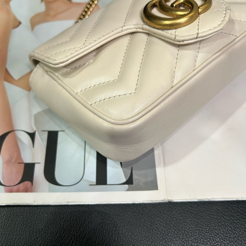 Gucci Platinum Mini Marmont Crossbody Bag in Ivory Leather