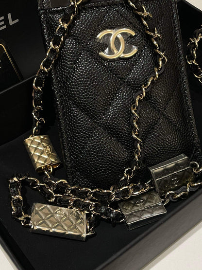 Chanel Card Holder On Chain, Black Caviar Leather Crossbody Bag