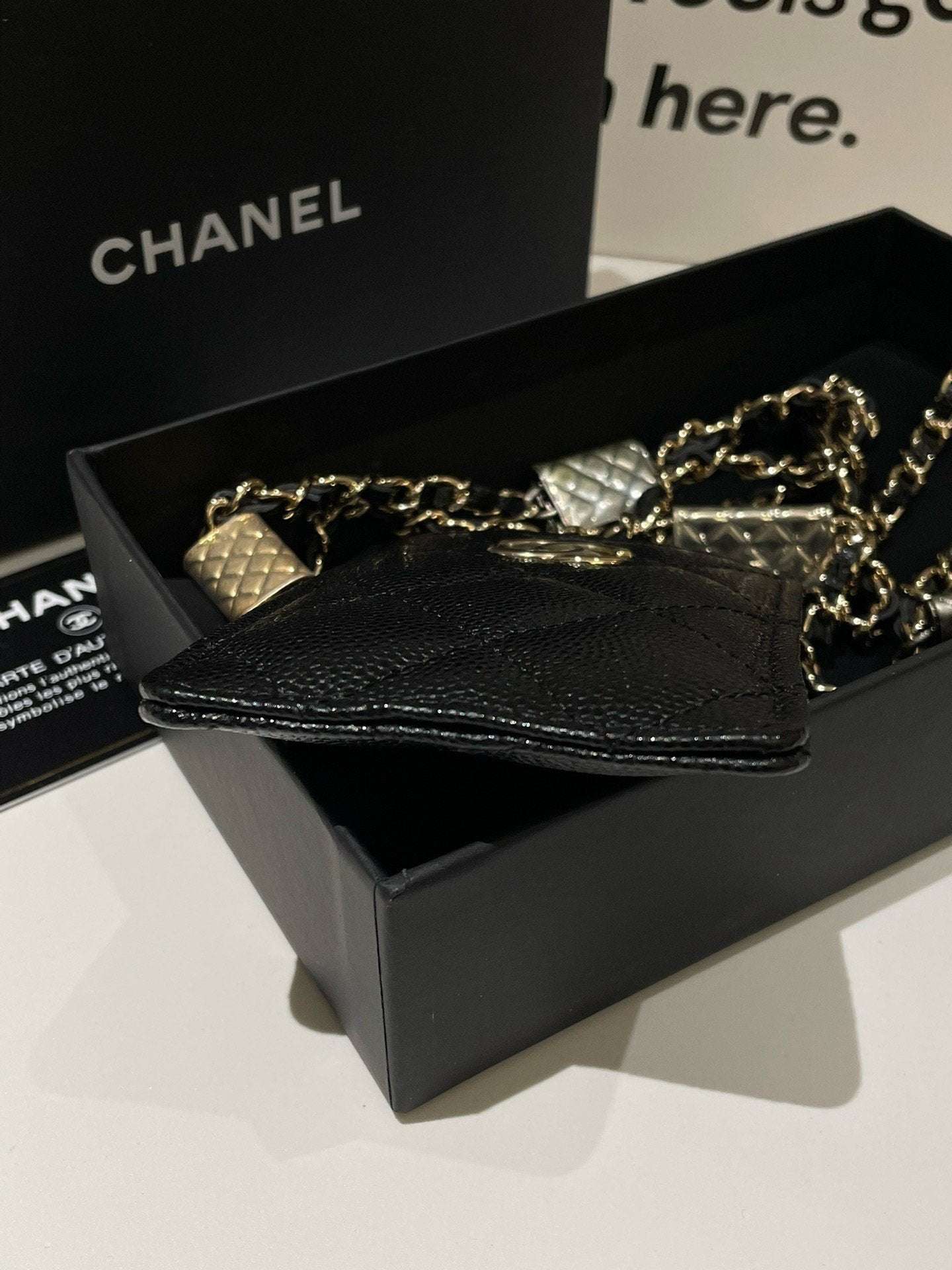 Chanel Card Holder On Chain, Black Caviar Leather Crossbody Bag