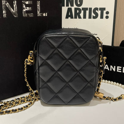 Preloved Chanel Phone Bag Mini Black Leather Crossbody with Microchip #13572