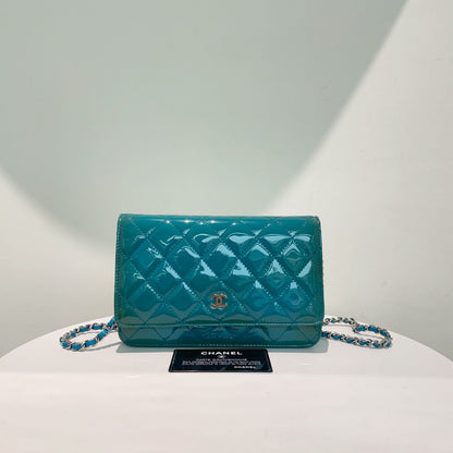 Chanel WOC Bag Blue Patent Leather Crossbody Wallet on Chain