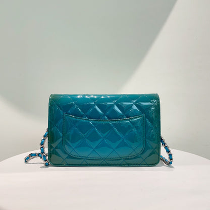 Chanel WOC Bag Blue Patent Leather Crossbody Wallet on Chain
