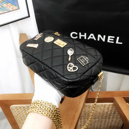 Chanel Black Quilted Leather Camera Bag with Gold Hardware