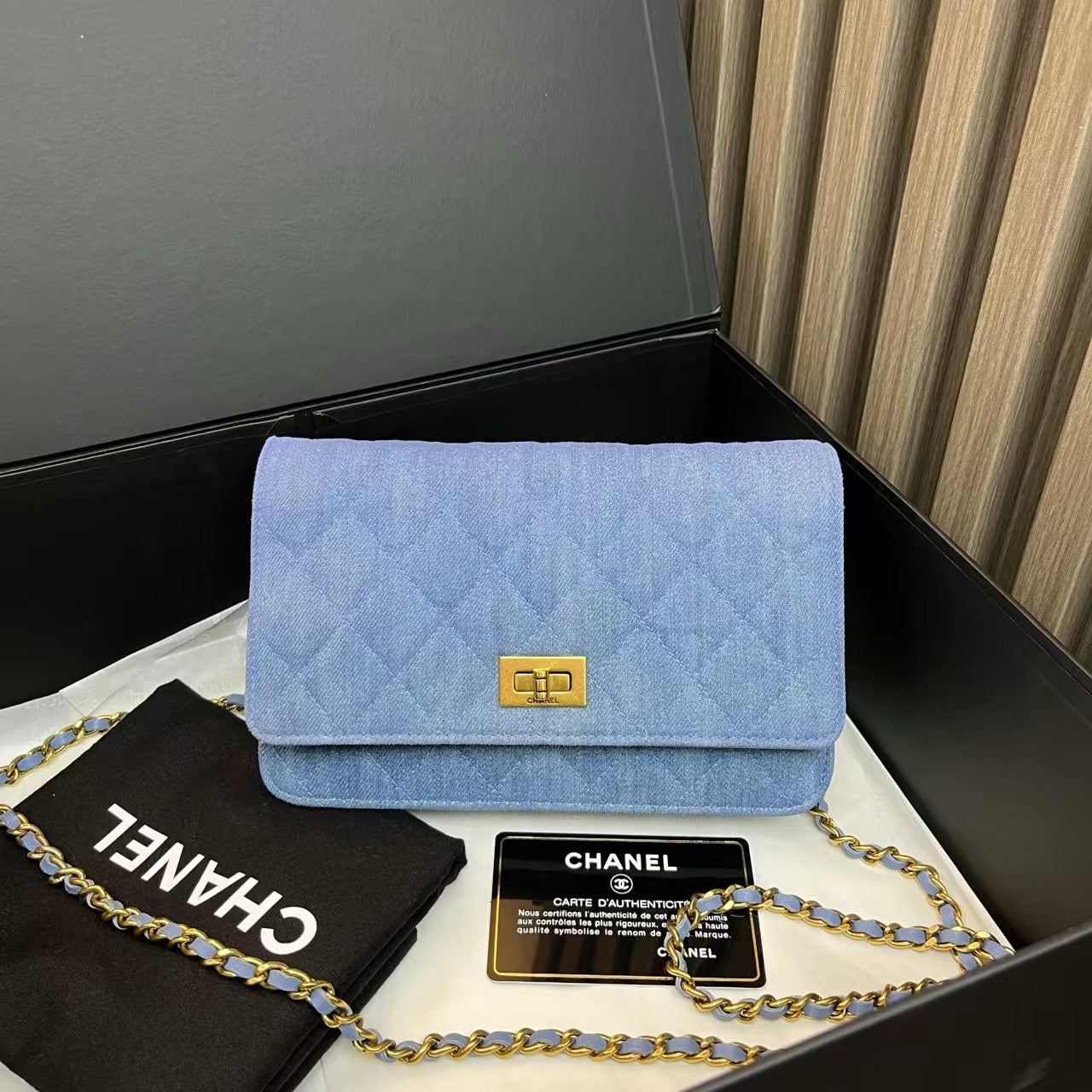 Preloved Chanel Denim Quilted Blue Crossbody Bag 2016