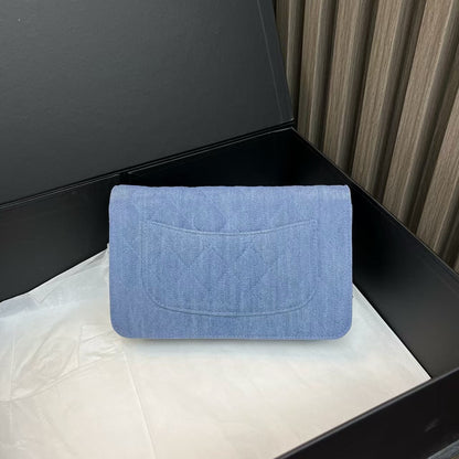 Preloved Chanel Denim Quilted Blue Crossbody Bag 2016