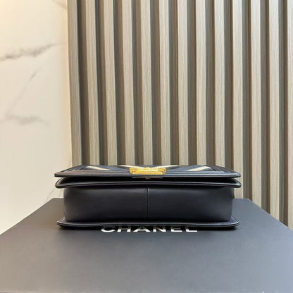 Chanel Le Boy Bag Chevron Black Leather Gold Hardware Crossbody