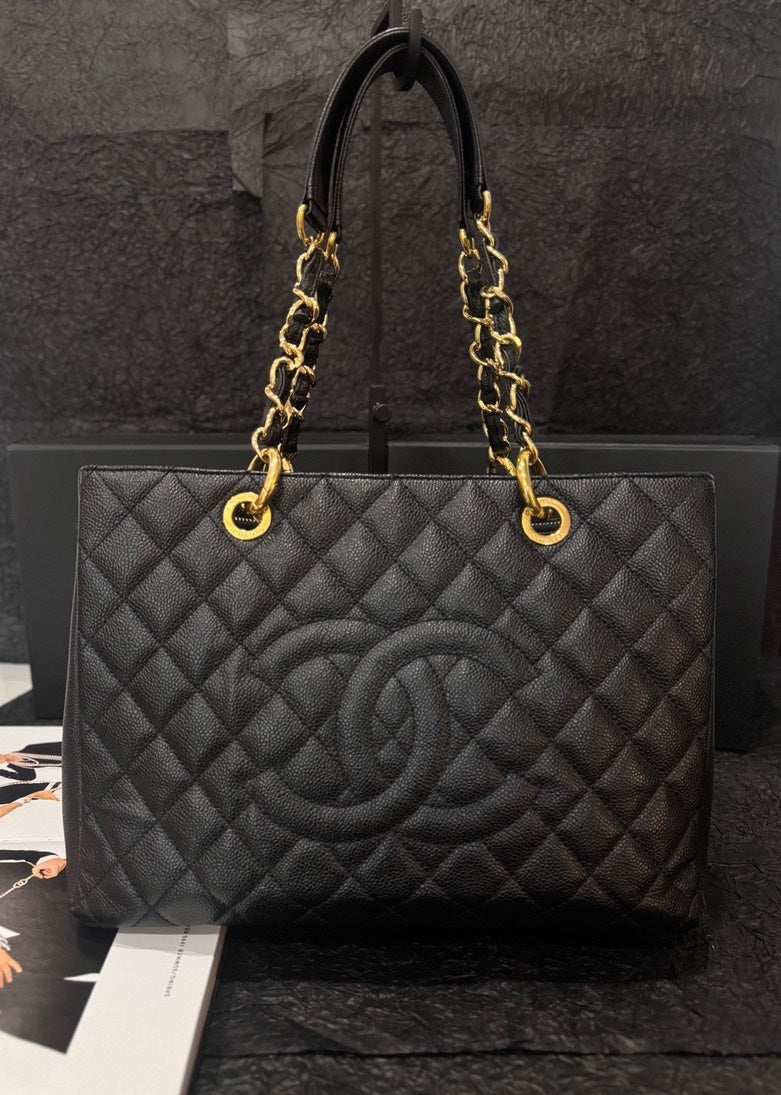 Chanel Medium Caviar Black Gold Shoulder Bag