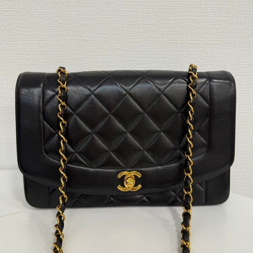 Chanel Vintage Lambskin Diana Chain Crossbody Bag Black FM0028