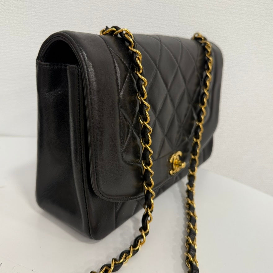 Chanel Vintage Lambskin Diana Chain Crossbody Bag Black FM0028