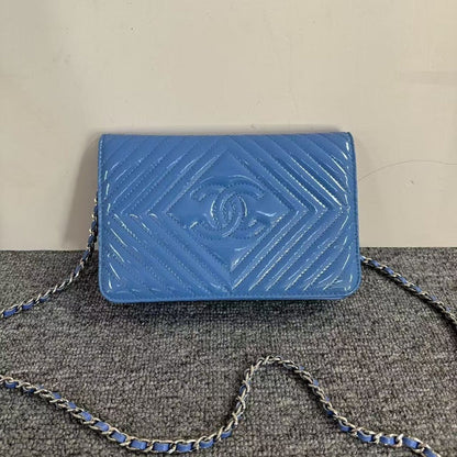 Chanel Preloved Wallet On Chain WOC Blue Patent Leather Crossbody Bag