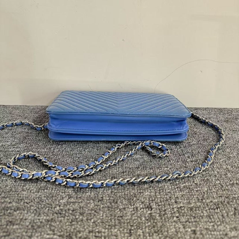 Chanel Preloved Wallet On Chain WOC Blue Patent Leather Crossbody Bag