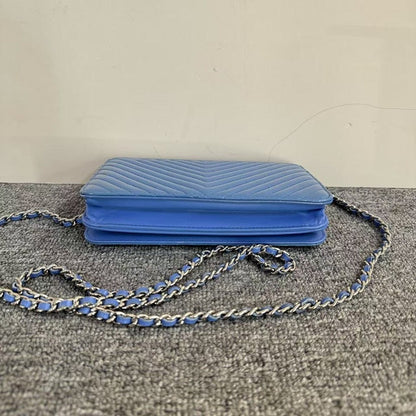 Chanel Preloved Wallet On Chain WOC Blue Patent Leather Crossbody Bag