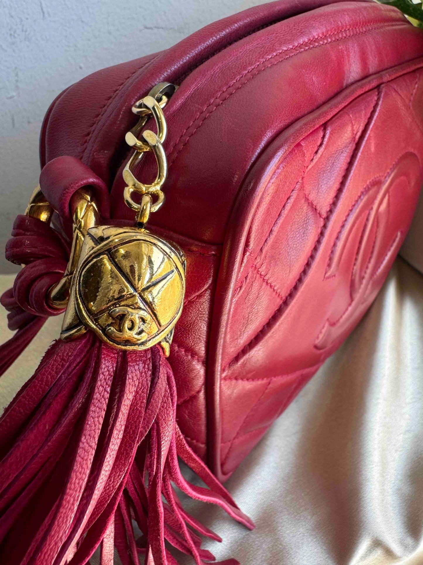 Chanel Golden Ball Camera Bag in Red Leather Crossbody