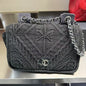 Chanel Black Knit Shoulder Bag - Medium Crossbody with Silver Hardware