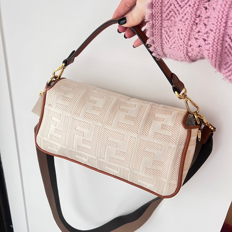 Fendi Canvas & Leather 2way Handbag AF701 Beige