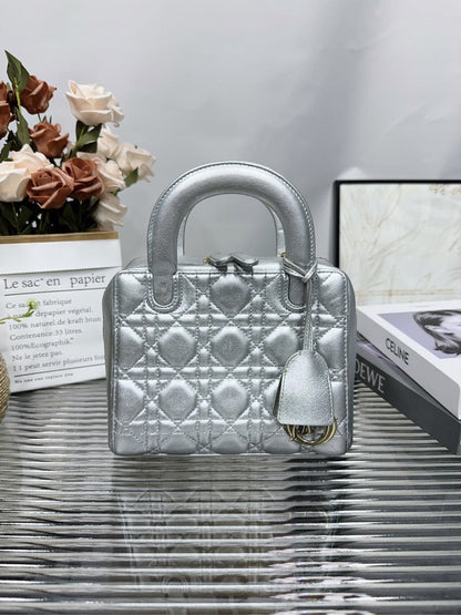 Dior Lady Dior Bag Hfy Silver Leather Top Handle
