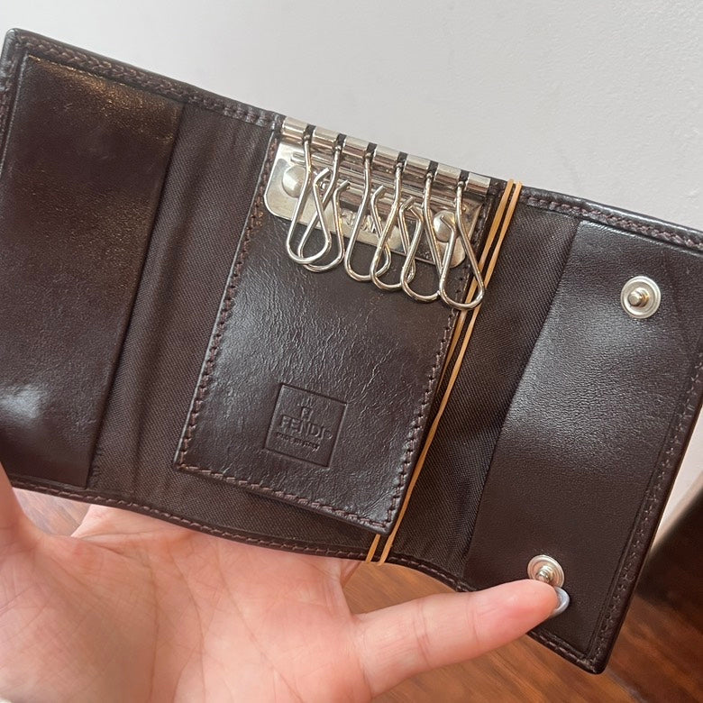 Fendi AG321 Key Case Brown Canvas Wallet