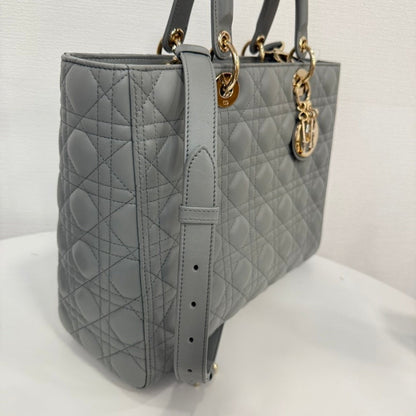 A Rank Dior Lambskin Lady Dior 2Way Bag Large Gray Fm0081