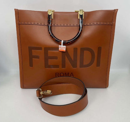 Fendi Brown Roma Leather Tote Bag