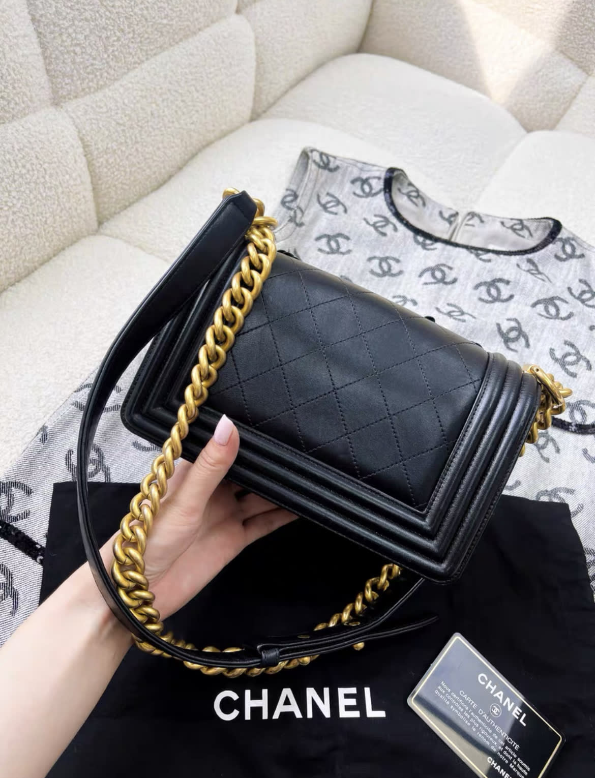 Rare Chanel Limited Edition Leboy Camellia Flower Black Leather Chain Bag