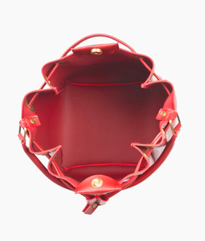 Red drawstring bucket bag
