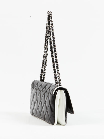 Chanel Black/White Lambskin Fliplock CC Flap Shoulder Bag SHW