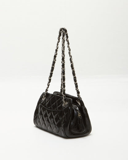 Chanel Black Patent Calfskin CC Logo Small Zip Chain Shoulder Bag
