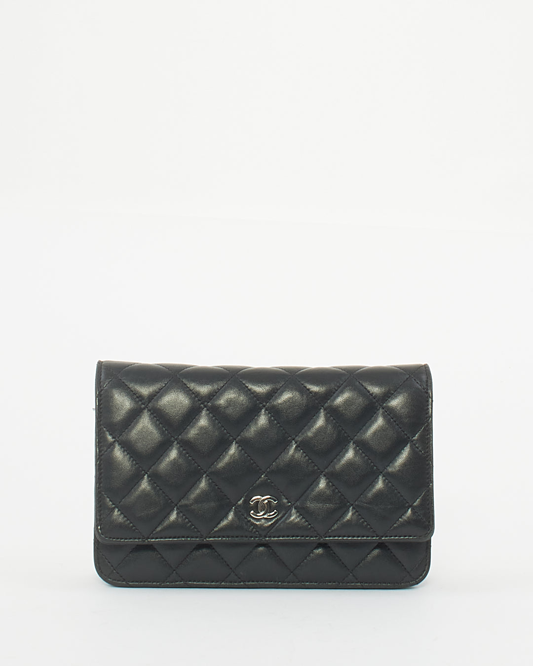 Chanel Black Lambskin Leather with Silver Hardware Wallet On Chain