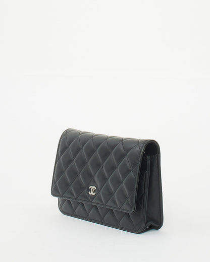 Chanel Black Lambskin Leather with Silver Hardware Wallet On Chain