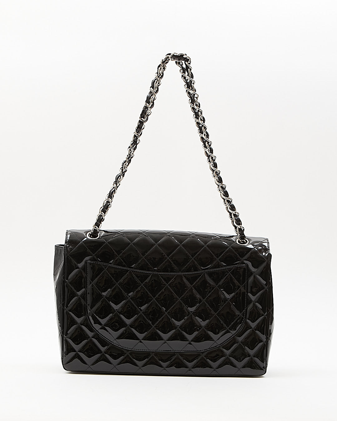 Chanel Black Patent Quilted Classic Single Flap Maxi Chain Bag