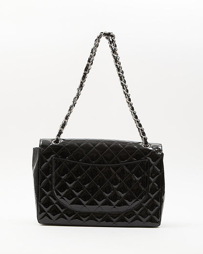 Chanel Black Patent Quilted Classic Single Flap Maxi Chain Bag