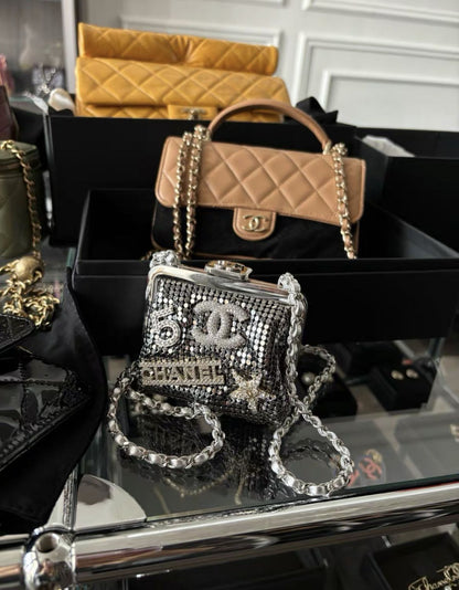 Chanel Luxury Leather Silver Clutch Silver